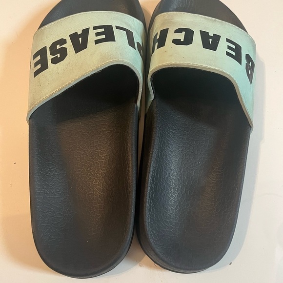 VICTORIA'S SECRET PINK "Beach Please" Single Strap Slides Sz M 7-8 Green & Black - Picture 7 of 7